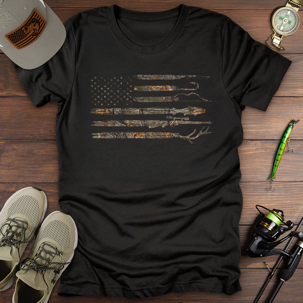 Hunting Fishing Patriot Camo USA T-Shirt