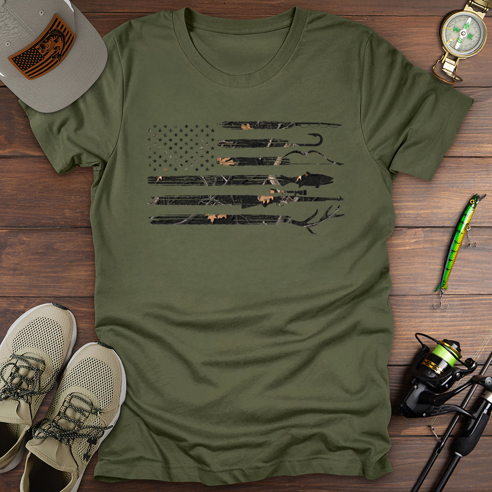 Hunting Fishing Patriot Camo USA T-Shirt